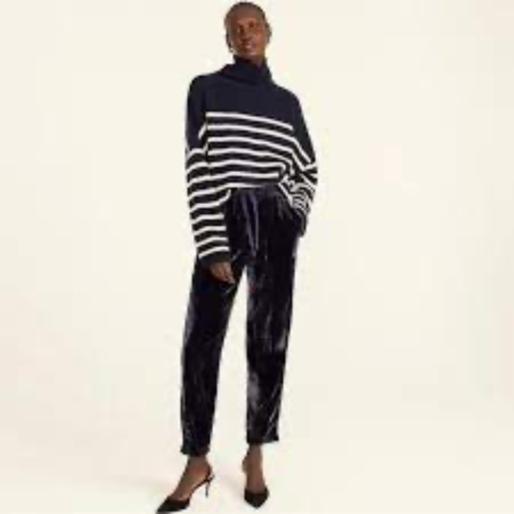 NWT J. Crew Women's Size 6 Black Velvet Velour Elastic Waist Pants With Pockets
